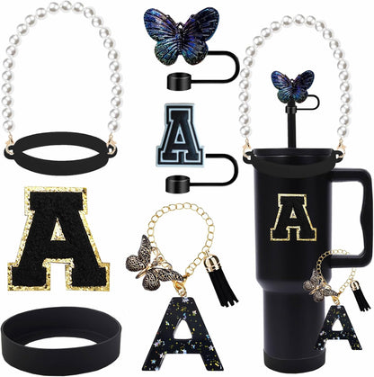 7pcs Cup Accessories for Stanley 30/40oz Tumbler, Handle Strap, Straw Cover, Silicone Boot, Letter Charm Stickers