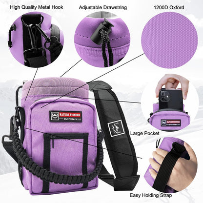 NATURE PIONEOR Water Bottle Holder with Adjustable Strap - 26/32/36/40/46/64oz Insulated Water Bottle Sling Carrier with Paracord Handle & 2 Pockets, Outdoor Sports, Hiking, Camping, Gym