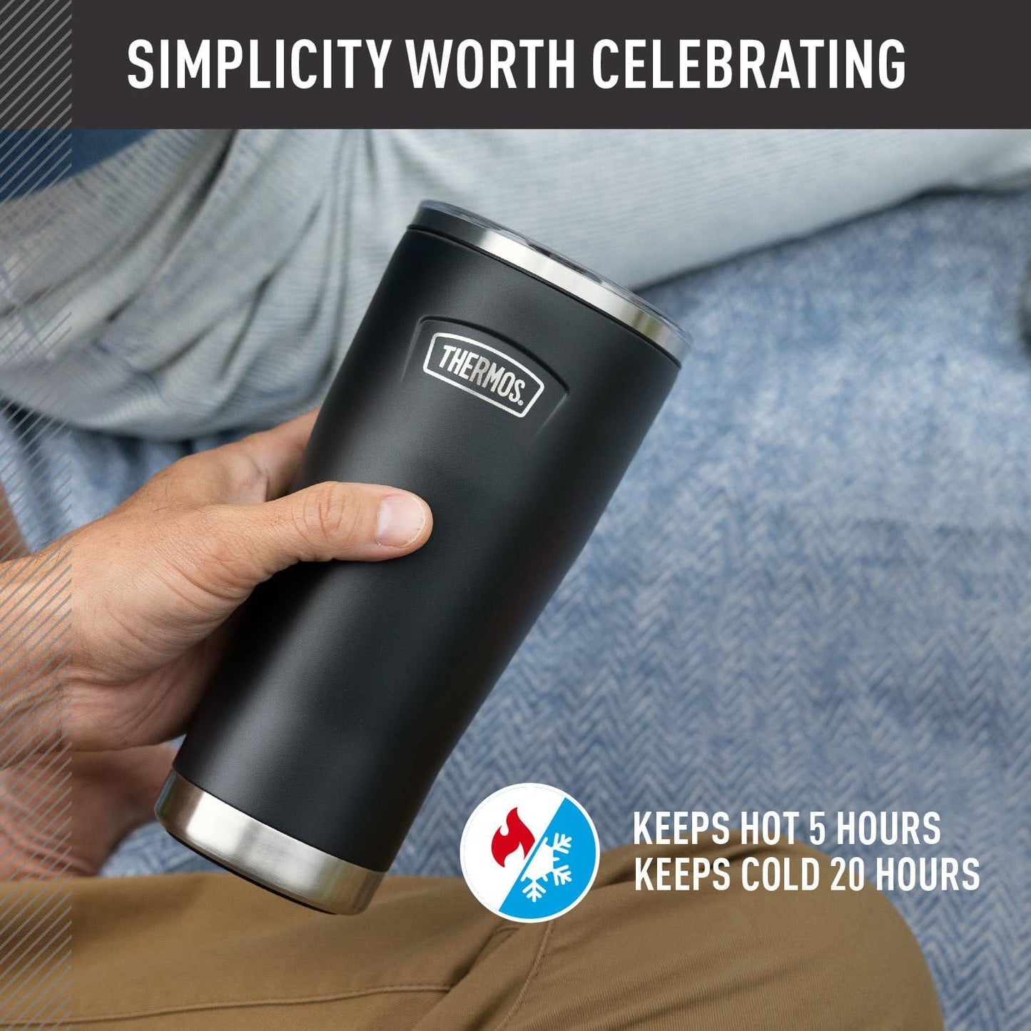 THERMOS ICON SERIES, Stainless Steel Tumbler with Slide Lock, 18 Ounce, Mystic Navy