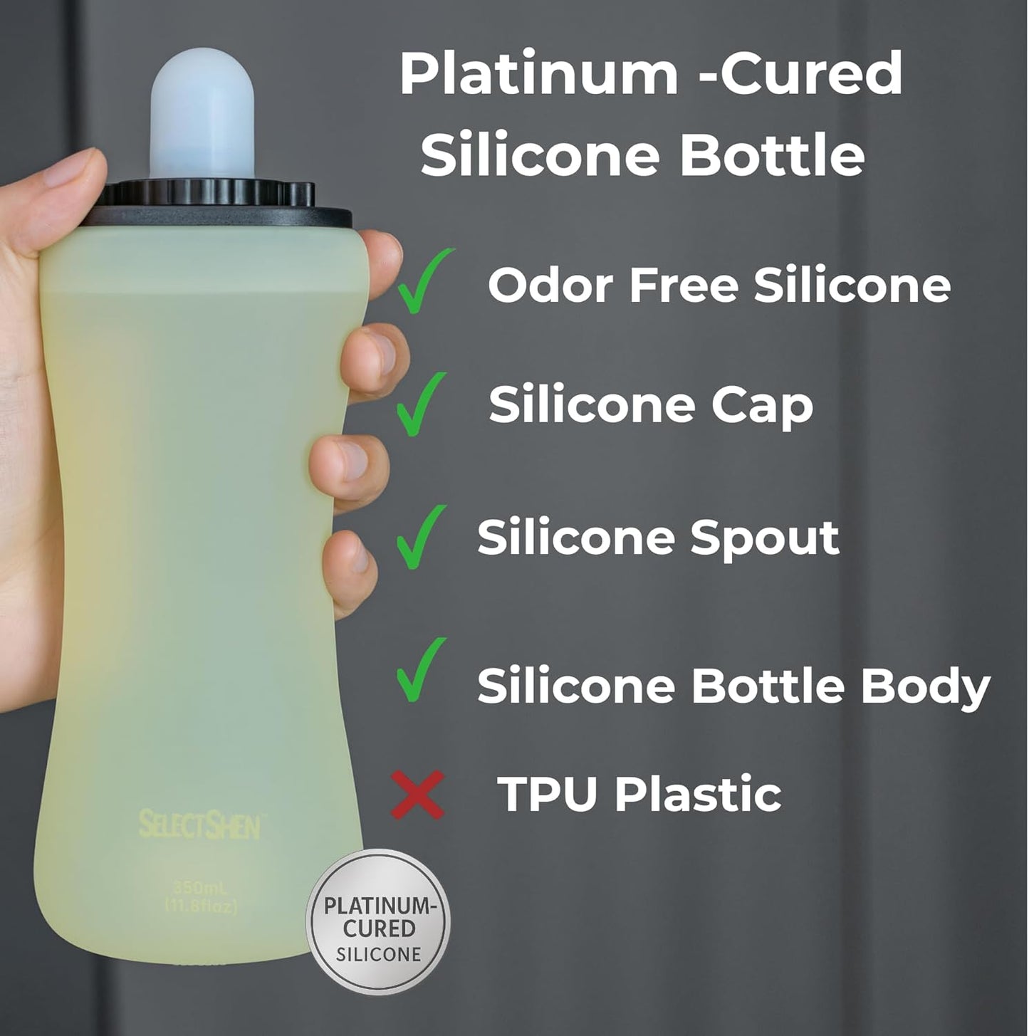 Handheld Running Water Bottle, Collapsible Water Bottle 350mL,Silicone Foldable, Odor Free,BPA-Free, Leak-Proof, Dishwasher-Safe, Hot & Cold Drinks, Running, Camping,Travel (Blue)