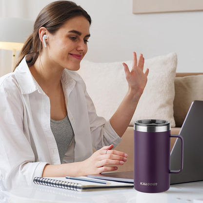 KXIAOCHEN 20oz Insulated Coffee Mug with Lid, Stainless Steel Coffee Cup, Double Wall Vacuum Coffee Tumbler with Handle, Premium Thermal Travel Coffee Mug (Navy Blue)
