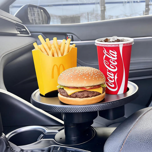 Car Cup Holder Tray, Cup Holder Table Expander for Car - Secure & 360°Adjustable Swivel arm, 9.84" Table, Car Tray fit for Cup Holders 2.56"-3.7" dm Wide