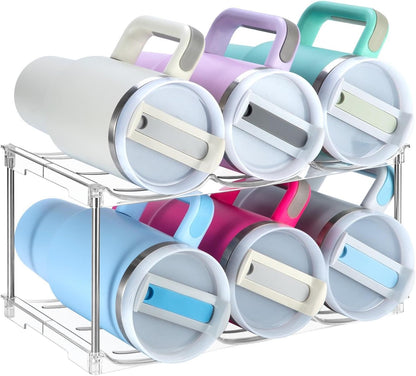Sbosbo Water Bottle Organizer for Stanley 40 oz Tumbler, Stackable Water Bottle Holder for Kitchen Fridge Cabinet Organization and Storage, Plastic Wine Rack/Drink Bottle Holder (4 Pack - Hold 12)