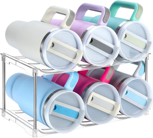 Sbosbo Water Bottle Organizer for Stanley 40 oz Tumbler, Stackable Water Bottle Holder for Kitchen Fridge Cabinet Organization and Storage, Plastic Wine Rack/Drink Bottle Holder (4 Pack - Hold 12)