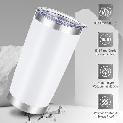 20 oz Tumblers Bulk Stainless Steel Tumbler with Lid Double Wall Vacuum Insulated Coffee Mug 20oz Powder Coated Cup for Hot and Cold Drinks, Stainless, 6 pack