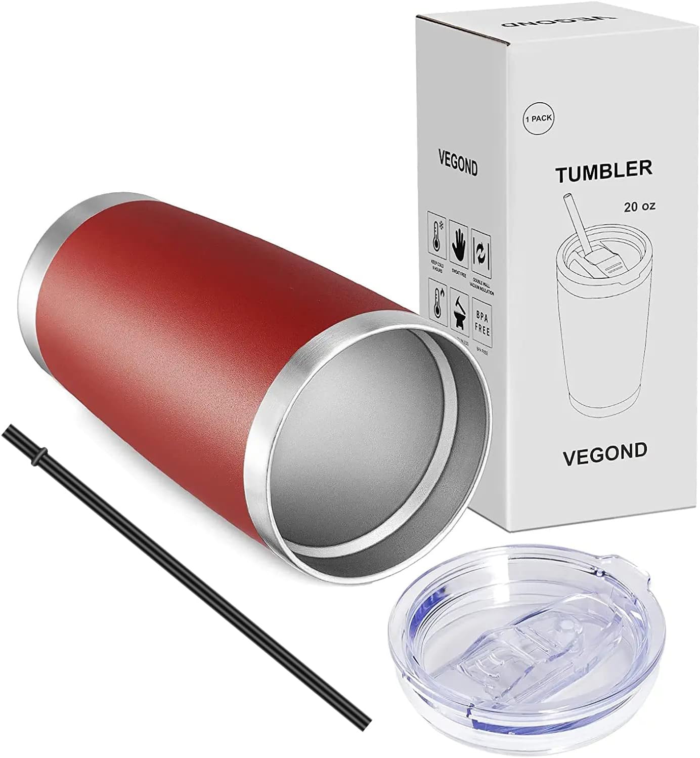 VEGOND 20oz Tumbler with Lid and Straw Stainless Steel Tumbler Cup Bulk Vacuum Insulated Double Wall Travel Coffee Mug Powder Coated Coffee Cup, Black, 12 Pack