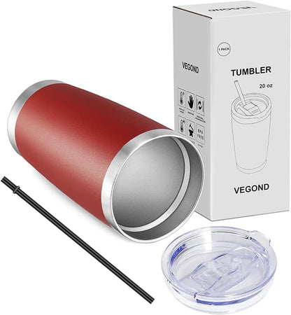 VEGOND 20oz Tumbler with Lid and Straw Stainless Steel Tumbler Cup Bulk Vacuum Insulated Double Wall Travel Coffee Mug Powder Coated Coffee Cup, Black, 12 Pack