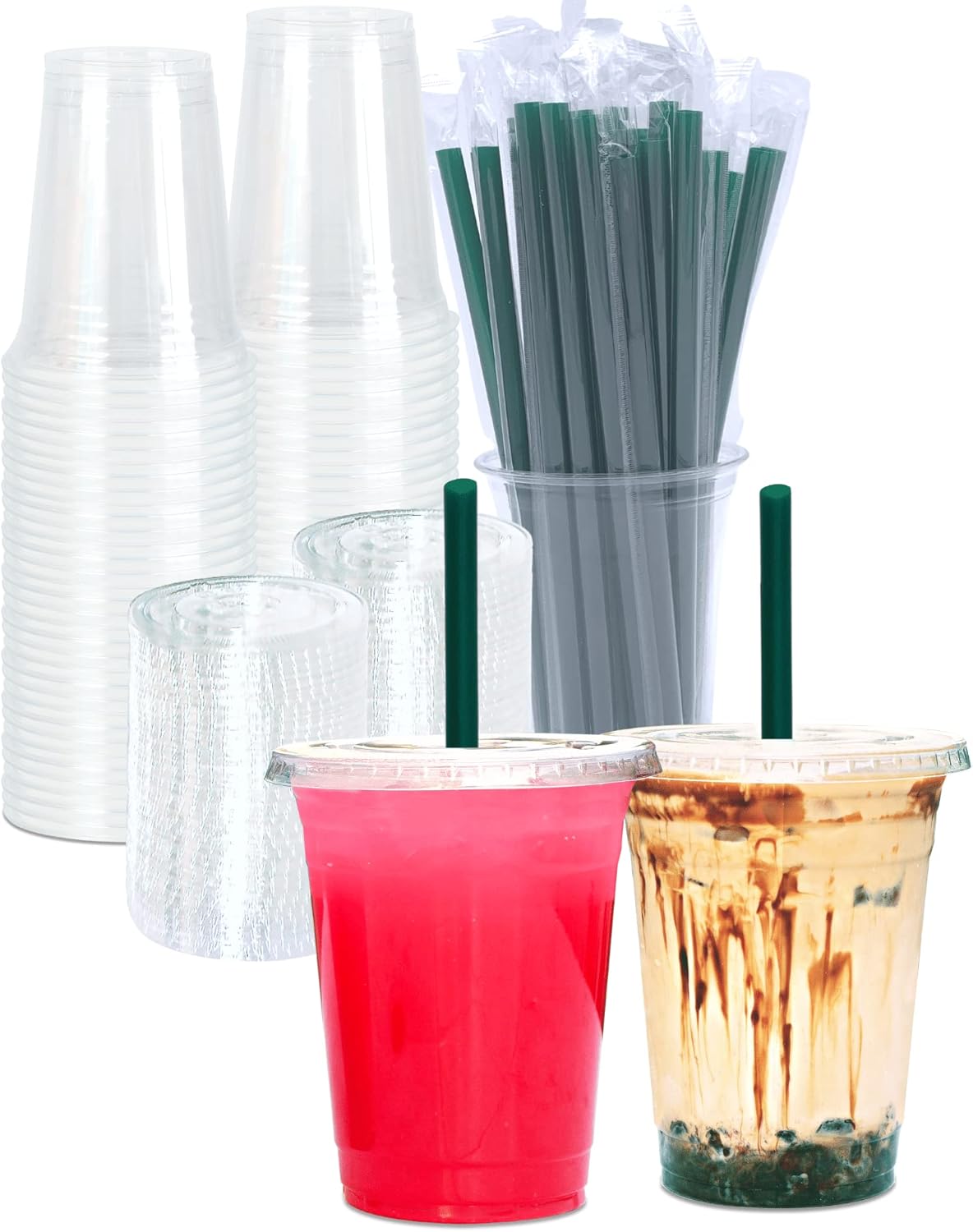 Cappatua 20 oz Clear Plastic Cups with Lids and STRAWS, Disposable Drinking Cups for Cold Drinks, Iced Coffee, Milkshakes, Smoothies, 25 Sets