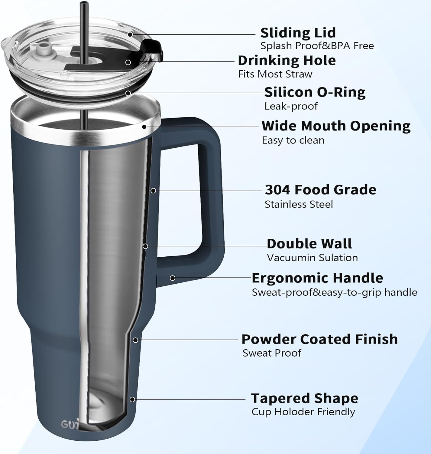 40 oz Tumbler with Handle, Insulated Tumbler with Lid and Straw, Reusable Stainless Steel Vacuum Insulated Cup, 100% Leak Proof Thermal Travel Coffee Mug Cup for Cold and Hot (Light Purple)