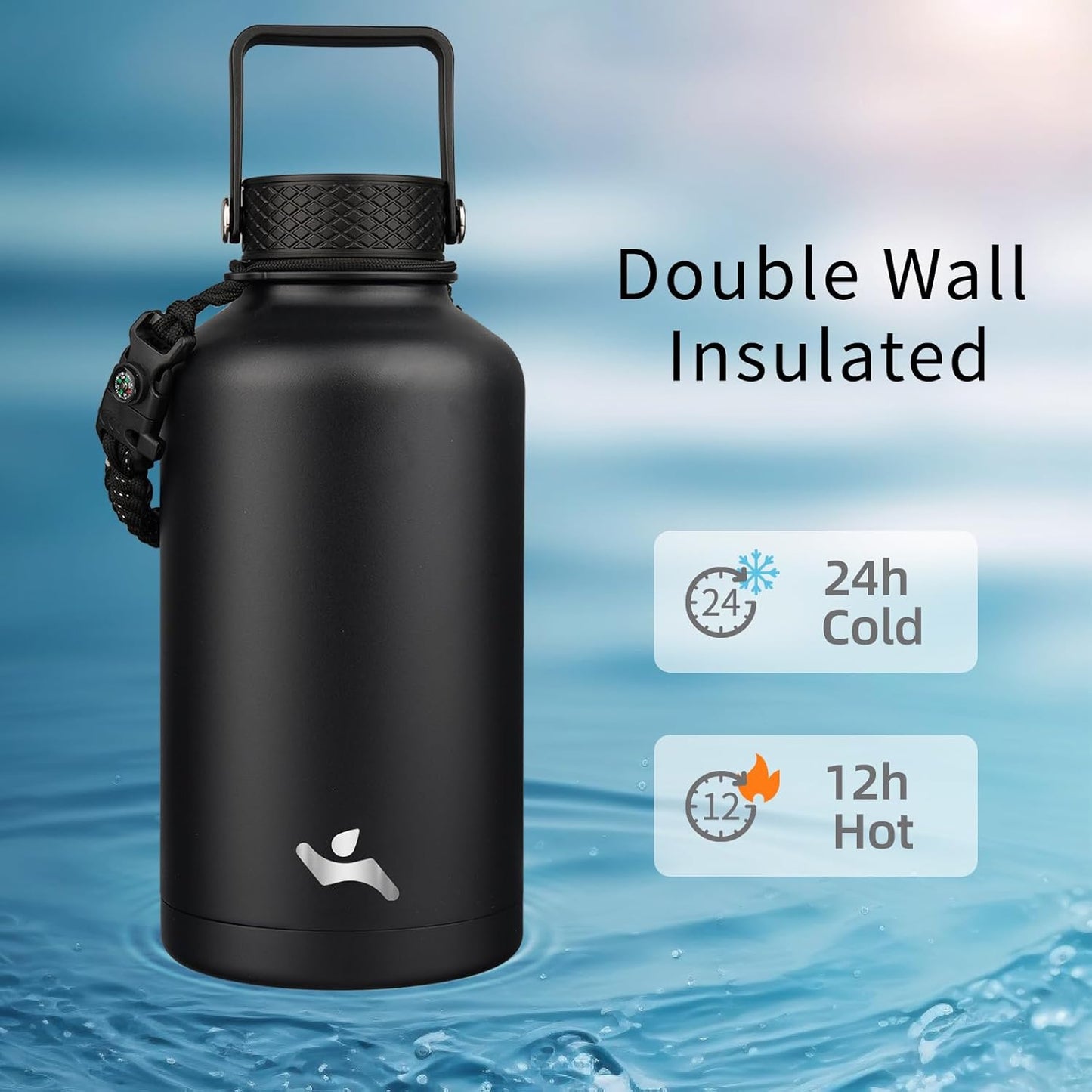 Konokyo 22oz Stainless Steel Bottles with 3 Lids Sport Insulated Water Bottle,Mint