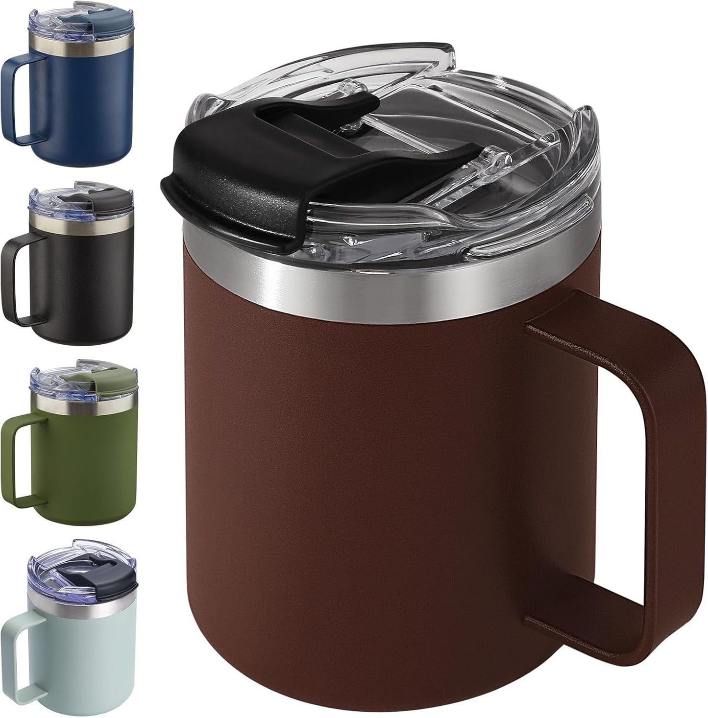 12oz Insulated Coffee Mug Cup with Handle, Stainless Steel Travel Coffee Mug with Flip Lid, Double Wall Vacuum Coffee Tumbler, Navy