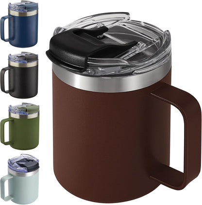 12oz Insulated Coffee Mug Cup with Handle, Stainless Steel Travel Coffee Mug with Flip Lid, Double Wall Vacuum Coffee Tumbler, Navy