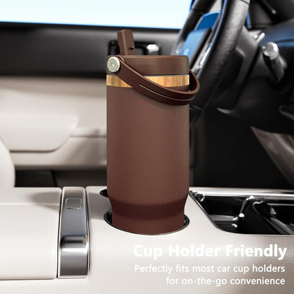 30 oz Tumbler Bulk with Handle and Straw, Vacuum Insulated Tumblers with Flip Straw and Top Handle, Leakproof Powder Coated Tumbler, Stainless Steel Travel Mug for Coffee (Black, 1 Pack)