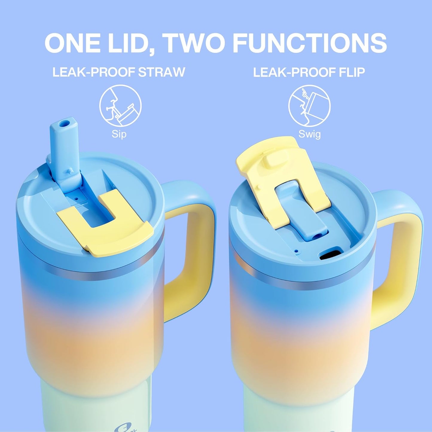 40 oz Tumbler with Handle and Straw: Stainless Steel Insulated Tumbler Keeps Cold for 24 Hours, Leakproof Travel Cup Fits in Cup Holder and BPA-Free, Cotton Candy