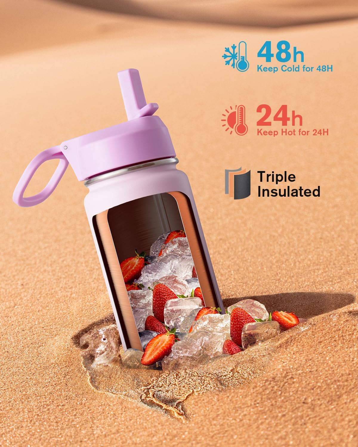 Half Gallon Water Bottle Insulated with Straw & 3 Lids, Coolflask 64 oz Water Jug Large Metal Stainless Steel Wide Mouth for Sports, Gym or Office, Non-BPA Keep Cold 48H Hot 24H, Samurai Cyan