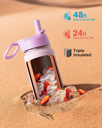 Half Gallon Water Bottle Insulated with Straw & 3 Lids, Coolflask 64 oz Water Jug Large Metal Stainless Steel Wide Mouth for Sports, Gym or Office, Non-BPA Keep Cold 48H Hot 24H, Samurai Cyan