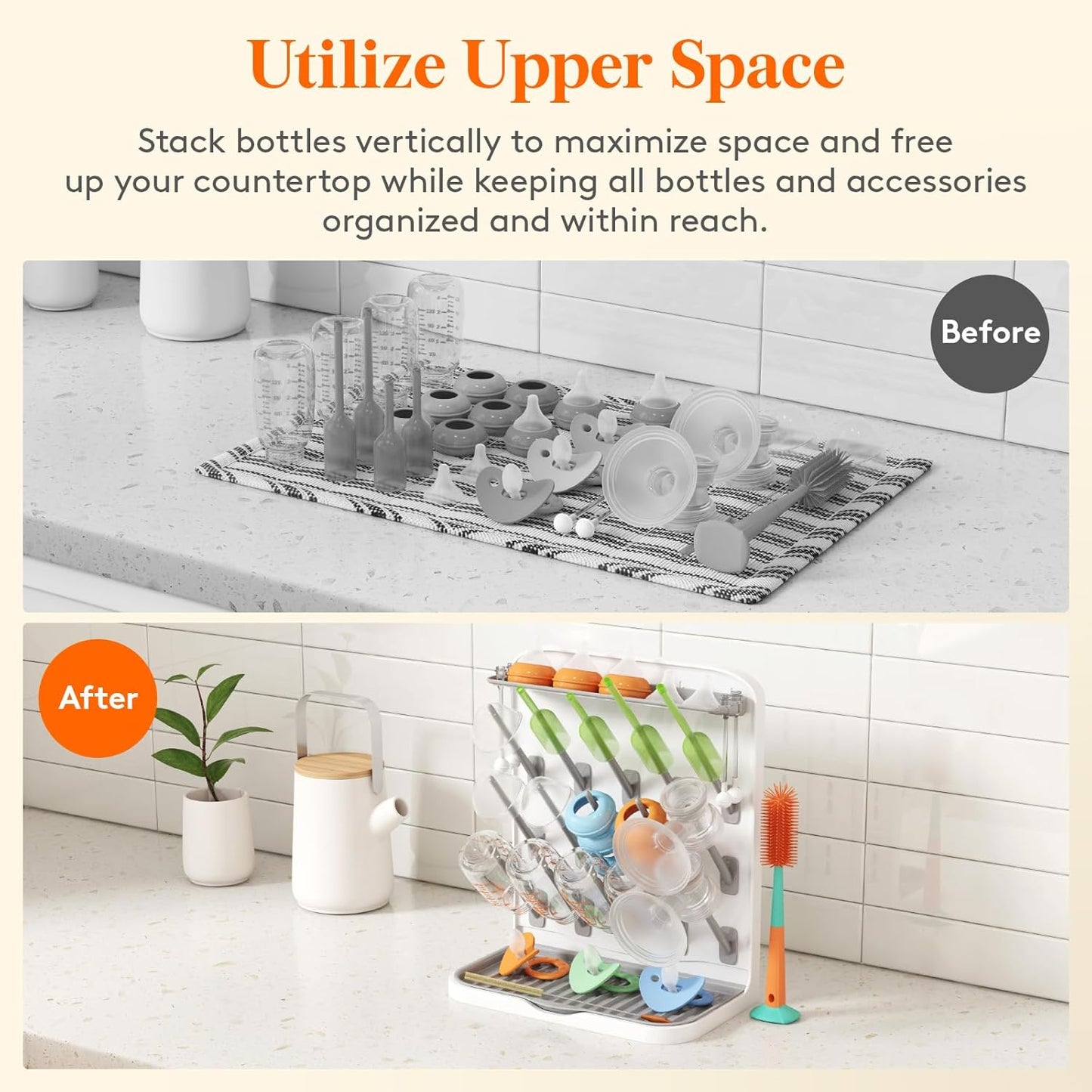 Lifewit Large Baby Bottle Drying Rack 15 Hooks, Newborn Essentials Must Haves, Bottle Storage Organizer for Countertop, Cabinet, Rack Dryer Holder for Pacifiers, Pump Parts, Baby Stuff