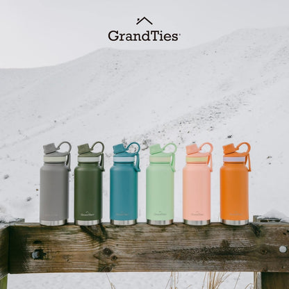 GRANDTIES 2 Lids Sports Stainless Steel Water Bottles – Wide Mouth Vacuum Insulated Reusable Leak Proof BPA-Free Travel Metal Canteen, Thermal Bottles for Men Women Gym (Ivory White 32 oz)