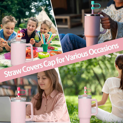 6PCS Silicone Straw Covers Cap Compatible with Stanley Cup 30-40 oz Tumbler with Handle 10mm Straw Toppers，Dust-Proof Reusable Straw Cover for Stanley Cup Accessories (Black)