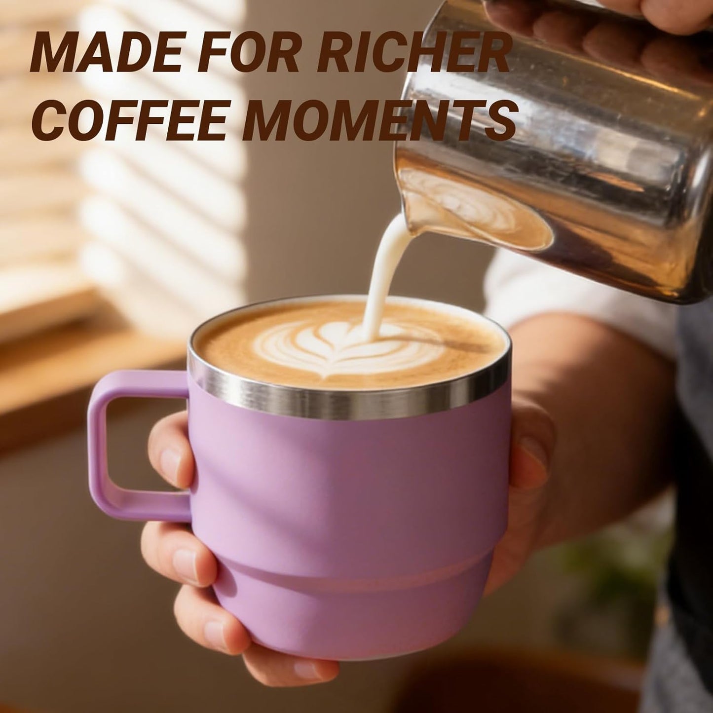 8 oz Small Coffee Mug with Magnetic Sliding Lid & Handle, Ceramic-Lined 18/8 Stainless Steel, Double-Wall Vacuum Insulated, Stackable, Dishwasher Safe, Mini Coffee/Tea Cup, 2 Pack, Black