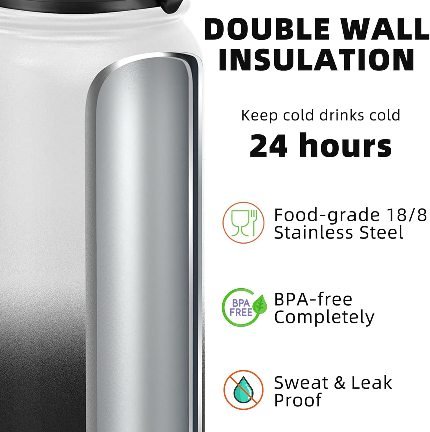 Fanhaw 20 oz Insulated Stainless Steel Water Bottle with Anti-Dust Chug Lid, Leakproof Vacuum Metal Everyday Use Bottle for Kids, Teens & Adults, Back to School Essentials (Green Blue)