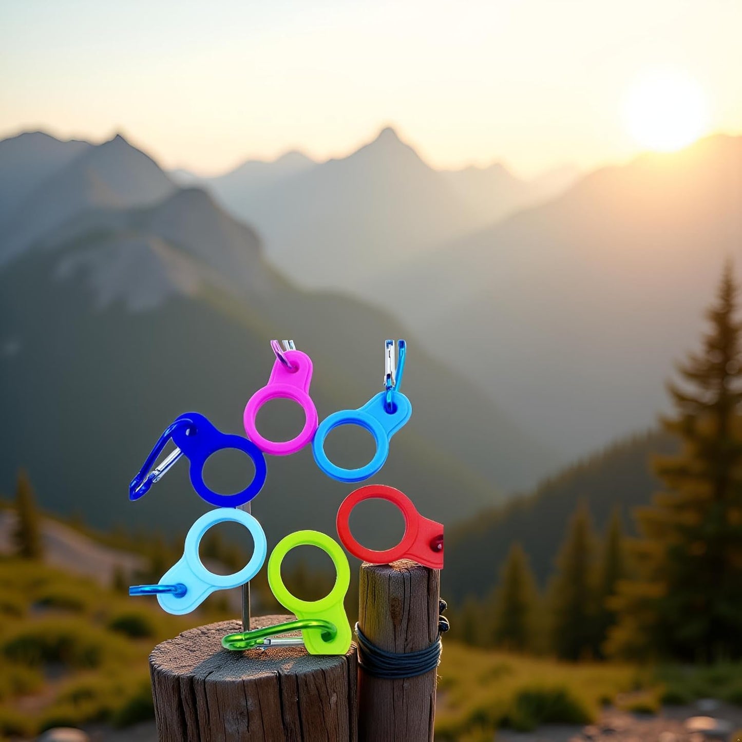 6 Pcs Silicone Water Bottle Buckle with Carabiner Clip Portable Secure Bottle Holder Hanging Rings Silicone Buckle Portable Hiking Camping Water Bottle Accessories
