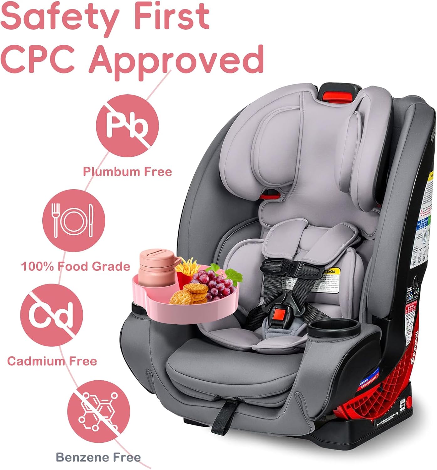 [2 Packs] Kids Car Seat Tray, Travel Tray with Cup Holder for Toddler Baby, Kids Car Seat Food Snack Organizer for Road Trip, Stroller snack, travel must haves - Pink