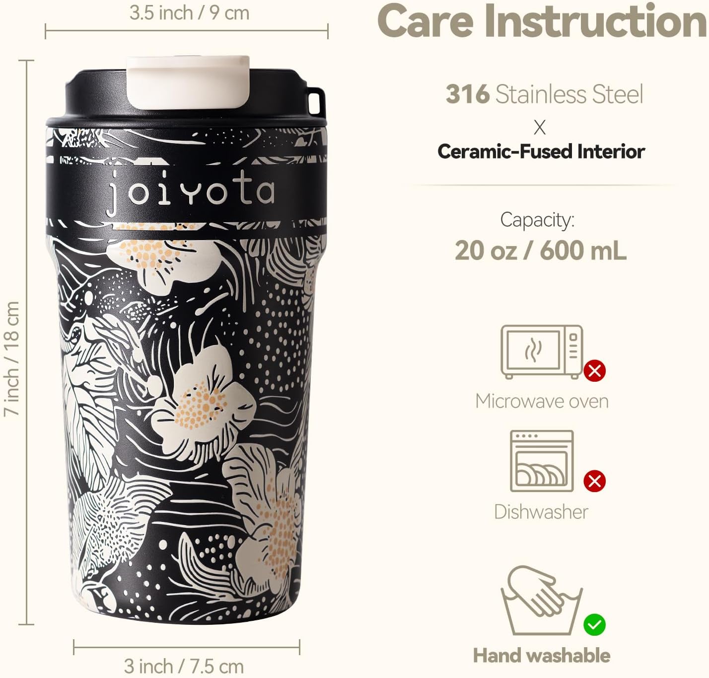 20oz Artic Ceramic Lined Coffee Tumbler, 3D Floral Print Design, Insulated Stainless Steel Travel Mug with Lid and Straw, BPA-Free Leak-Proof for Hot & Iced Coffee Tea, Unique Gifts for Women