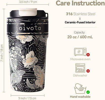 20oz Artic Ceramic Lined Coffee Tumbler, 3D Floral Print Design, Insulated Stainless Steel Travel Mug with Lid and Straw, BPA-Free Leak-Proof for Hot & Iced Coffee Tea, Unique Gifts for Women