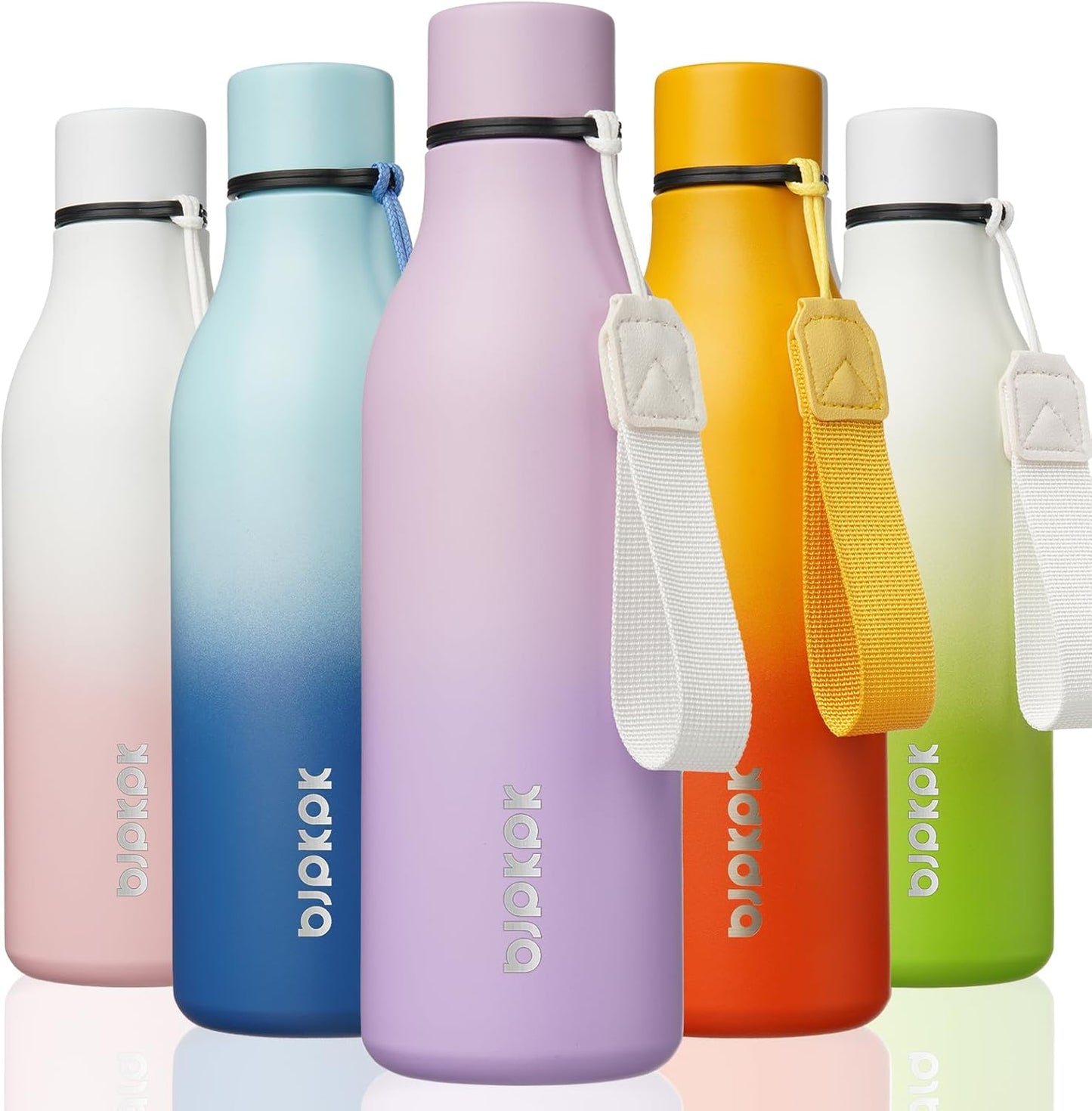BJPKPK Insulated Water Bottles, 18 oz Stainless Steel Metal Water Bottle with Strap, BPA Free Leak Proof Jugs, Mugs, Flasks, Reusable Thermal Flasks for Sports & Travel, Black - Colors A