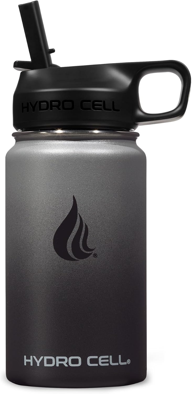 HYDRO CELL Stainless Steel Insulated Water Bottle with Straw - For Cold & Hot Drinks - Metal Vacuum Flask with Screw Cap and Modern Leakproof Sport Thermos for Adults (Neon 18oz)