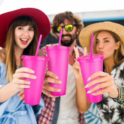 Hxezoc 16-Piece Reusable Cups with Lids and Straws, 24 oz Glitter Plastic Tumbler Iced Coffee Cups Travel Mug Cup for Smoothie Juices Beach or Bachelor Party (Black)