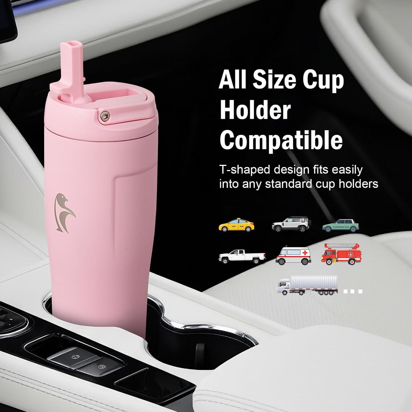 Coolflask Water Bottle 40 oz Fits Car Cup Holder, Slim Tumbler Stainless Steel with Straw & Handle, Vacuum Flask Leakproof Wide Mouth for Travel Sports Gym, Black