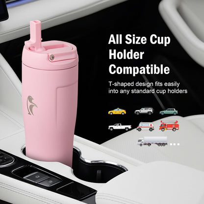 Coolflask Water Bottle 40 oz Fits Car Cup Holder, Slim Tumbler Stainless Steel with Straw & Handle, Vacuum Flask Leakproof Wide Mouth for Travel Sports Gym, Black