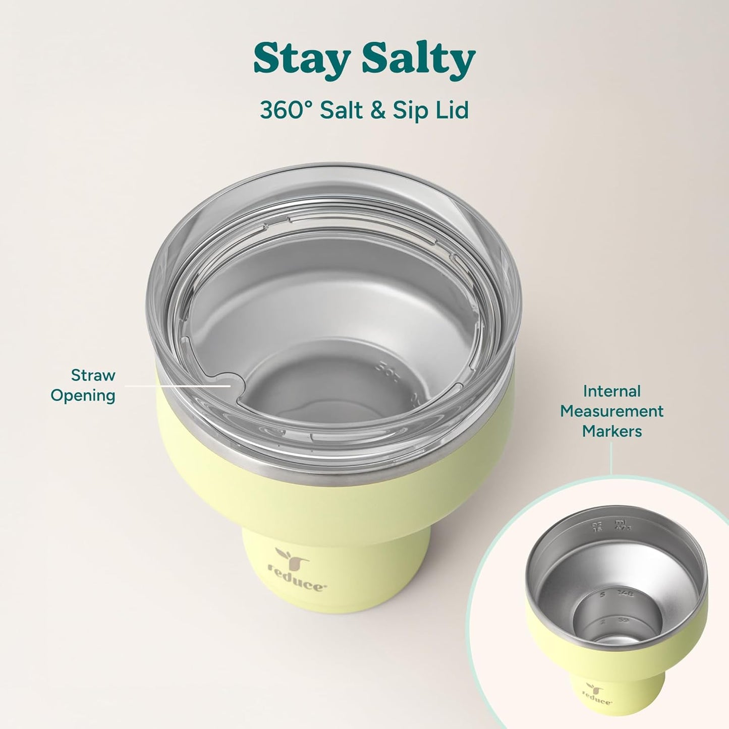 REDUCE Saltini 16 oz Cocktail Tumbler - Insulated Margarita Tumbler with Lid - Keeps Drinks Cold for 10 Hours - 360 Sippable Martini Glass Alternative - Shatterproof, Perfect for Parties - Cloud Blue