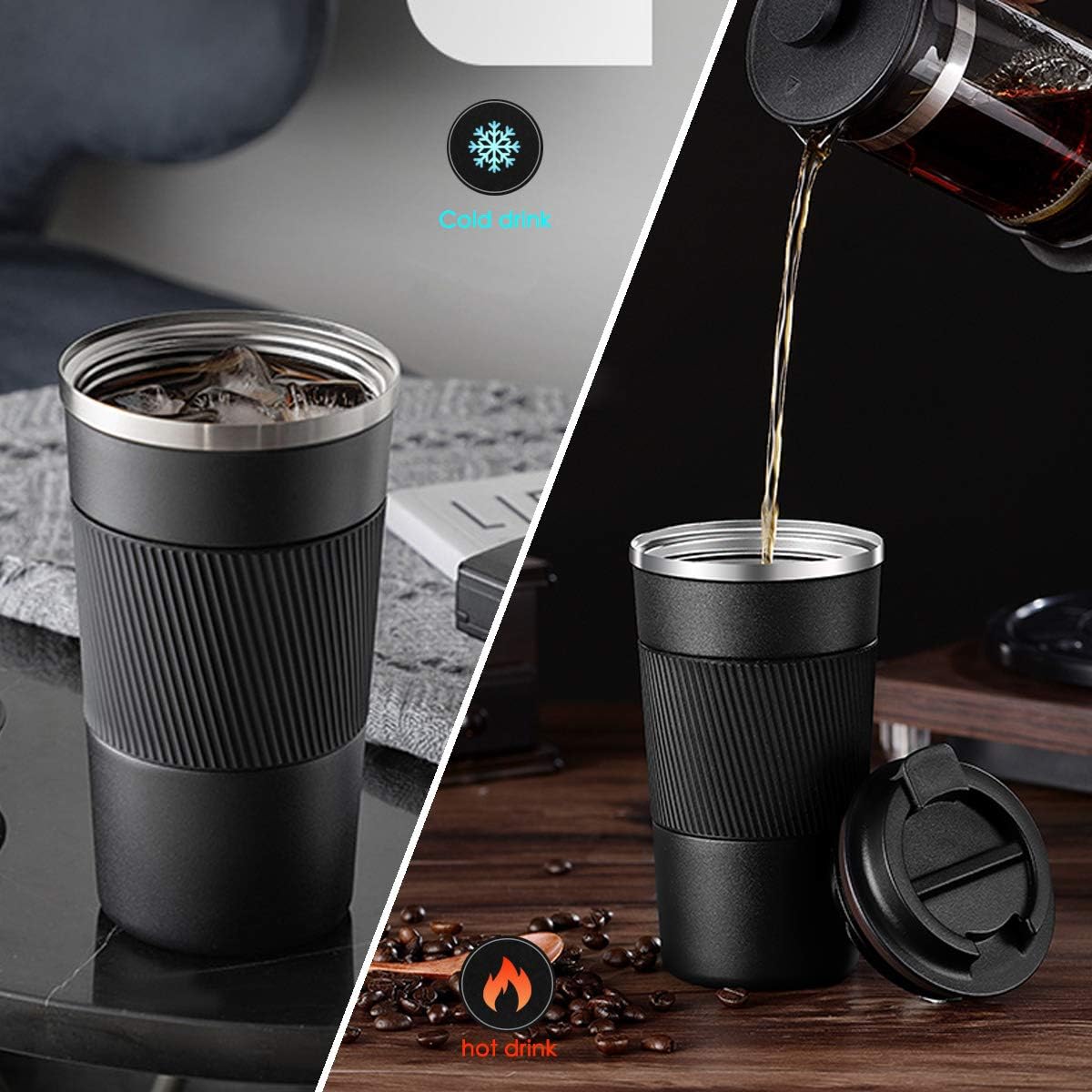 YINJOYI 12oz Travel Coffee Cups Insulated Tumbler Thermal Mug to Go with Lid Leak Proof Reusable Stainless Steel Coffee Mug Spill Proof for Hot and Iced Cold Drinks (Red, 380ml)