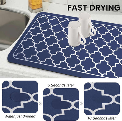 WISELIFE Dish Drying Mat Super Absorbent Drying Mat Large Dish Drying Mats for Kitchen Counter Easy Clean Dish Mat Kitchen Drying Mat15"x 18" Stylish Grey