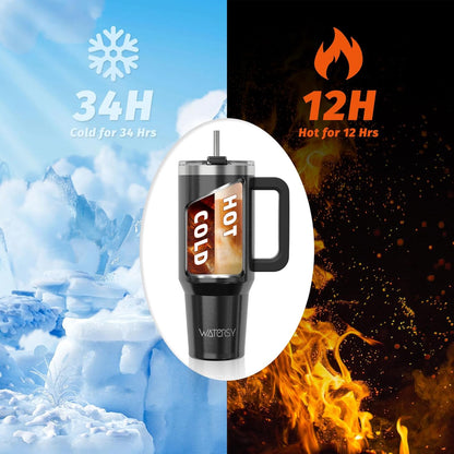 40 oz Tumbler with Handle,Tumbler with Lid and Straw,Double Wall Insulated Cup Stainless Steel Travel Mug(Cold for 34 Hours),Water Bottle for Iced Tea,Coffee,Cold Beverages(Purple)