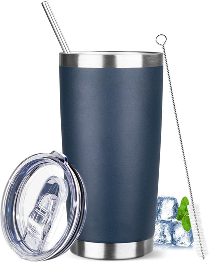 20 oz Tumbler with Lids and Straws, Stainless Steel Insulated Travel Coffee Mug, Double Wall Vacuum Insulated Tumblers, Powder Coated Coffee Tumbler for Cold & Hot Drinks (Light Purple)