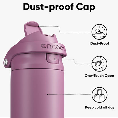 ENCOOL Leakproof Insulated Water Bottle with Straw Dual-Sip Water Bottle Bag-Safe Design for Work, Commute & Gym – Keeps Drinks Cold All Day, 24 oz, Lemonade Pink - Colors B