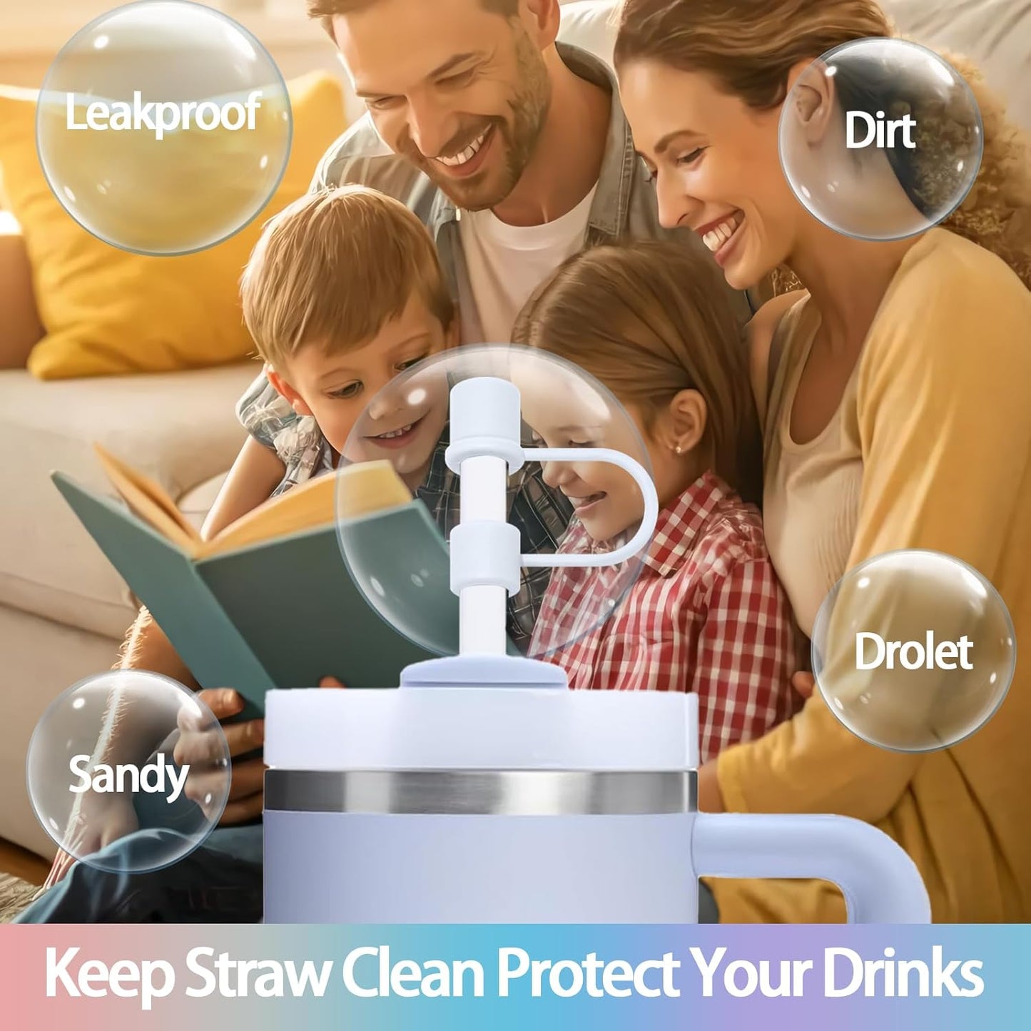 6PCS Silicone Straw Covers Cap Compatible with Stanley Cup 30&40oz Tumbler with Handle 10mm Straw Toppers，Straw Tips Lids Dust-Proof Reusable for Stanley Cup Accessories (White)