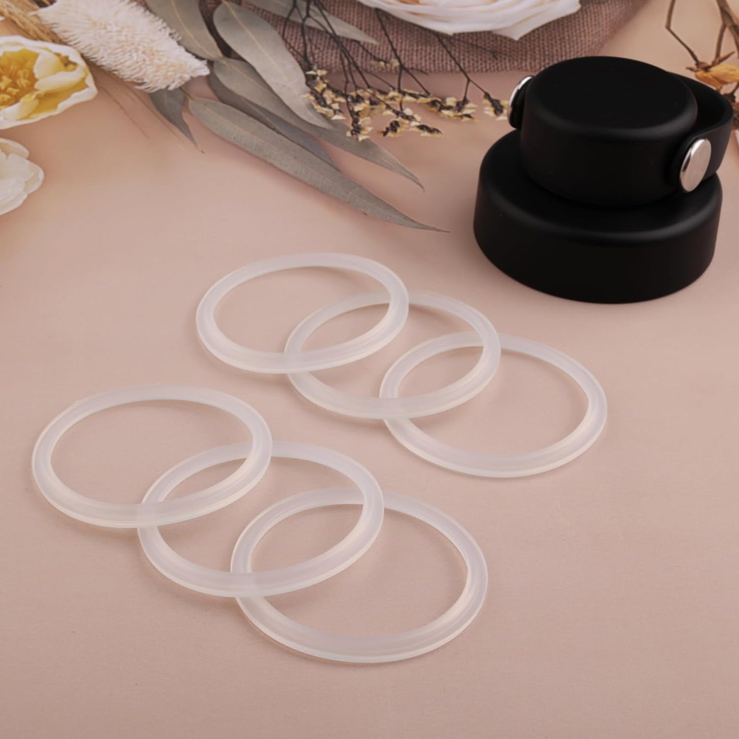 Rubber Gaskets Compatible with Hydro Flask Wide Mouth Lid Cap, Leak-Proof Silicone Seal O-Ring Parts, BPA-Free, 6 Pack