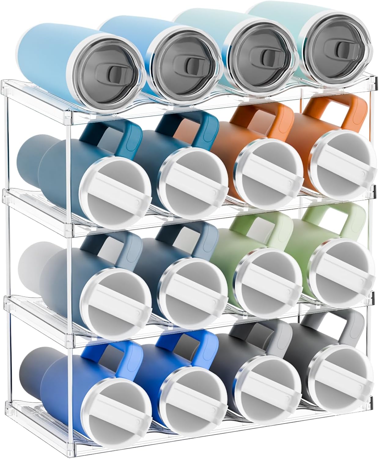 Yieach Larger Compartments Stackable Water Bottle Organizer for 40 oz Stanley Cup Holder,Yeti and Other Tumbler Organizer,3 Tier Wine Rack and Waterbottle Storage Rack for Kitchen Cabinets,Countertop