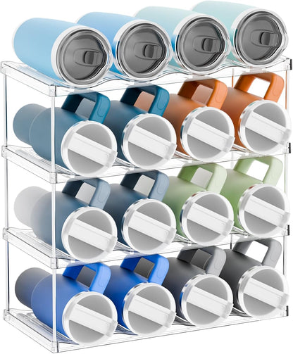 Yieach Larger Compartments Stackable Water Bottle Organizer for 40 oz Stanley Cup Holder,Yeti and Other Tumbler Organizer,3 Tier Wine Rack and Waterbottle Storage Rack for Kitchen Cabinets,Countertop