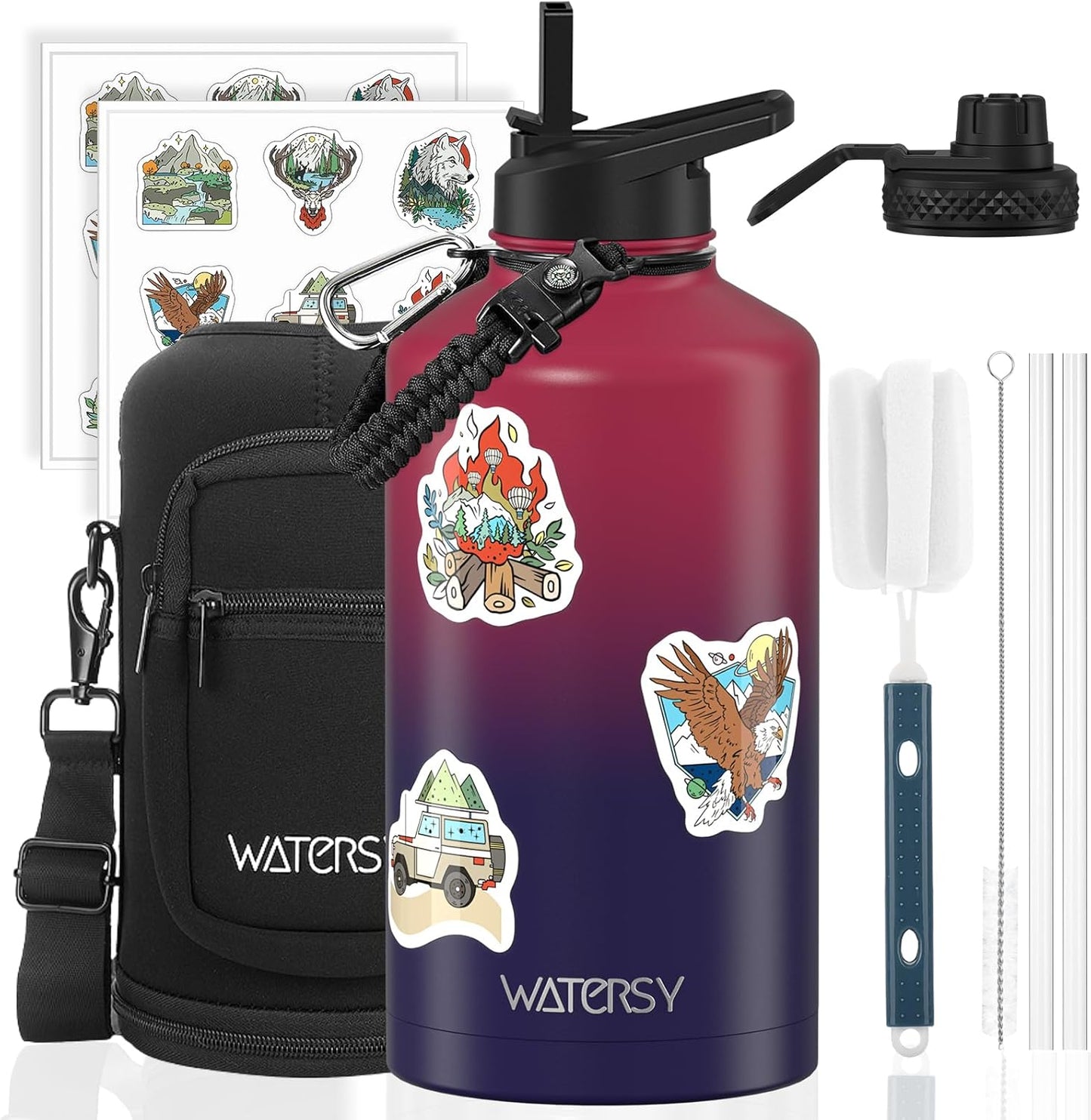 40oz Insulated Water Bottle (Cold for 48 Hrs),BPA Free&Leak Proof,Stainless Steel Water Flask,Water Jug with Straw Spout Lids for Gym,Hiking,Travel,Black Blue