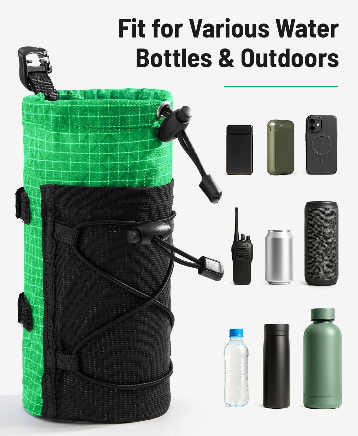Large Water Bottle Holder Pouch Bag, Backpack Water Bottle Holder Mesh Bag Carrier Fits for 10-32oz Bottles, Heavy-Duty Water Bottles Holder Accessories for Hiking, Sports, Travel, Outdoor