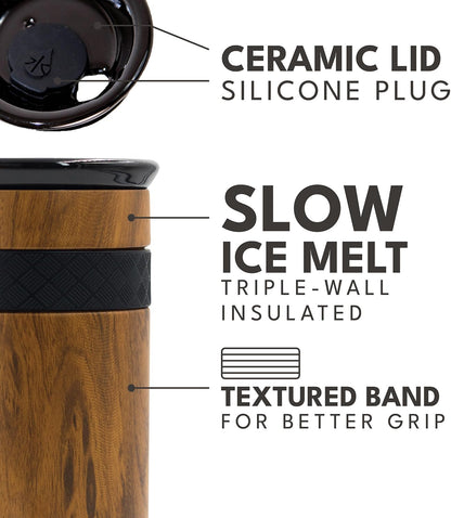 Elemental Artisan Insulated Tumbler, Triple Wall Coffee Travel Mug, Reusable Stainless Steel Coffee Tumbler with Ceramic Lid, Thermal Coffee Cups for Hot (6 Hrs) & Cold (18 Hrs), 16oz - Forest Green