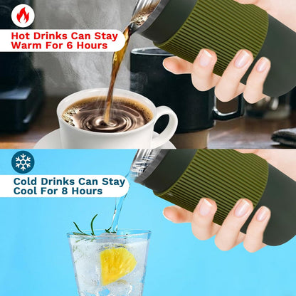 YINBAOGE Insulated Travel Coffee Mug, Spill & Leak Proof, Portable To Go Camping Stainless Steel Coffee Tumbler, Reusable Thermal Coffee Cup with Lid for Hot & Cold Drinks (Black, 12 OZ)