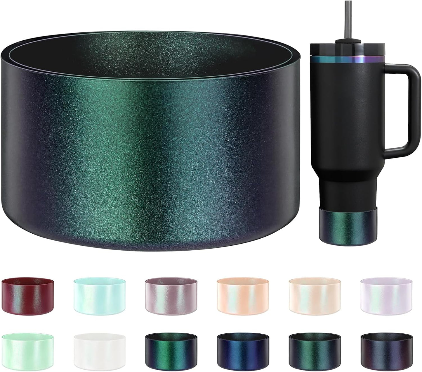 Glossy Gradient Silicone Boot, Compatible with Stanley H2.0 20-40oz & IceFlow 20-30oz, Chameleon Metallic Shimmer Cup Sleeve Protector for Hydroflask and Bottle Bottom with 2.8-3in