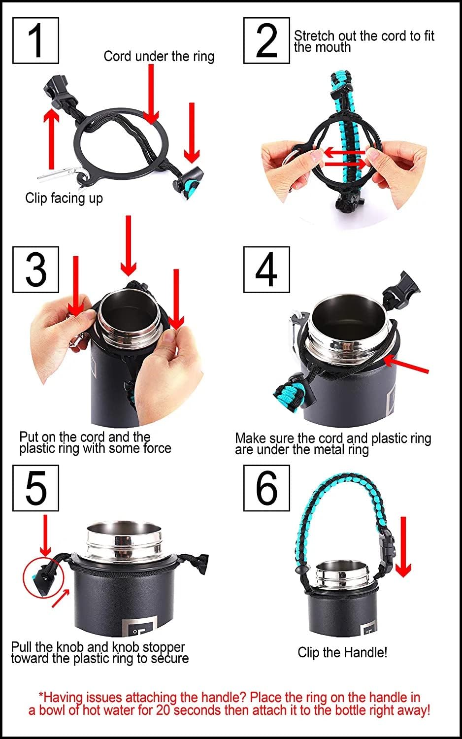 IRON °FLASK Paracord Handle - Fits Wide Mouth Water Bottles - Durable Carrier, Secure Accessories, Survival Strap Cord, Safety Ring, and Carabiner - Seven Core Paracord Bracelet